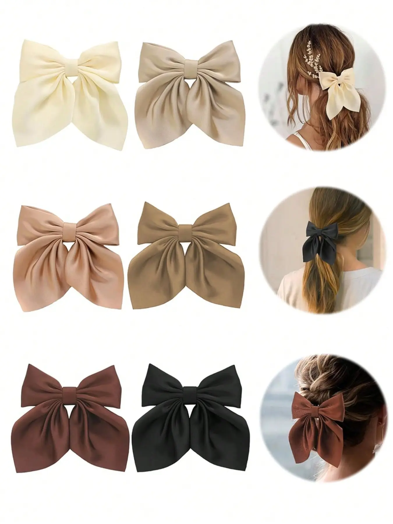 Elegant Satin Bow Hair Clips Set, 6pcs Sweet and Versatile Ponytail Decorative Hairpins, Perfect for Daily Use and Parties