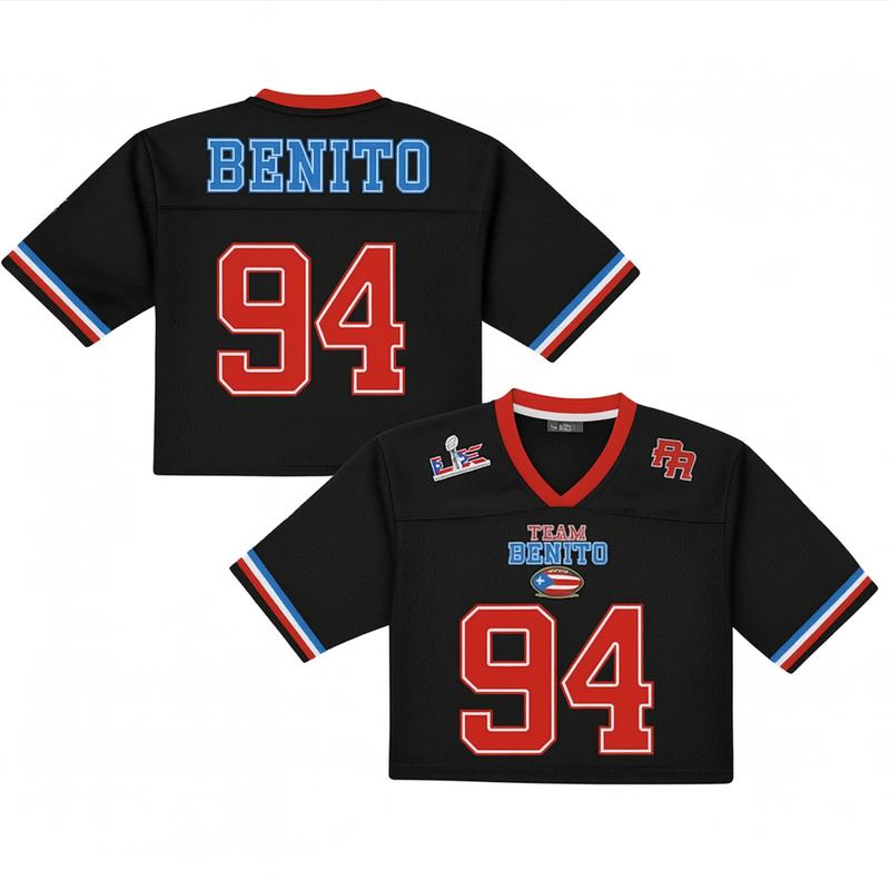 Benito Crop Top Mesh Football Jersey, Puerto Rico Flag Crop Top Football Jersey Shirt, Gift for Unisex