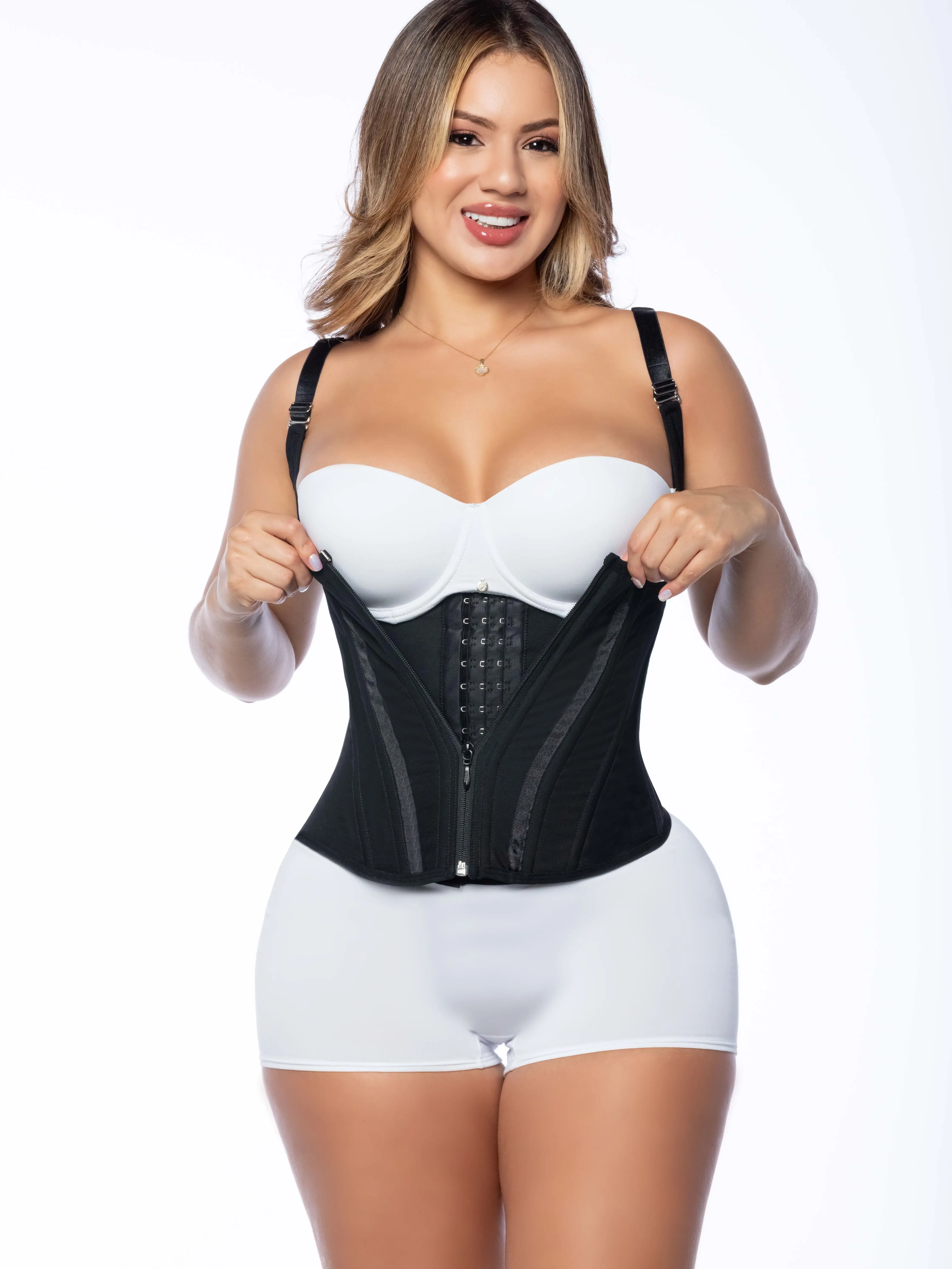 QBANO NOVA Faja 100% COLOMBIANA Supreme Waist Trainer Vest Chaleco Reloj de Arena Womenswear Style Shapewear with Underwire Support and Powernet Fabric for Everyday Use Compression