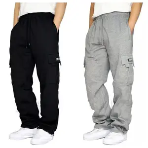 Men's Cargo Sweatpants Casual Fleece Joggers Loose Fit Open Bottom Athletic Pants for Men with Pockets
