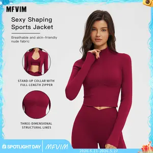 MFVIM Autumn Winter Stand Collar Jacket Zipper Windproof Versatile Warm Top Fitness Running Fleece Lined Sports Coat Women Workout Clothes