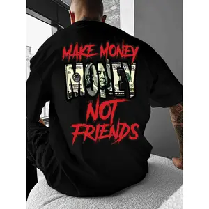 "Make Money Not Friends" Motivational Slogan T-Shirt - Streetwear Summer Tee with Money-Making Phrase, Loose Fit Round Neck, Breathable Polyester Casual Top