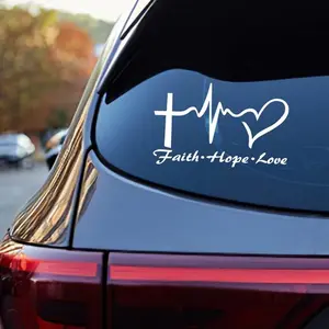 1PC Faith, Hope, Love, Religious Style, Heart Beat Cross Vinyl Decals Waterproof, Sun-proof, Durable, Suitable for Car Body, Motorcycle Helmet, Home Decoration, Multi-color DIY Self-adhesive Sticker, Universal Car Sticker, Sticker for cars