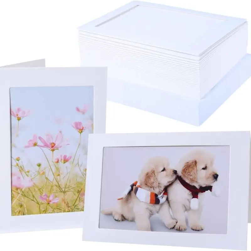 30 Count Photo Frame Cards with Envelopes 4x6 Paper Picture Frame Notecards Photo Card Holder and Envelopes Set for Christmas Graudation Wedding Birthday Classroom DIY - White