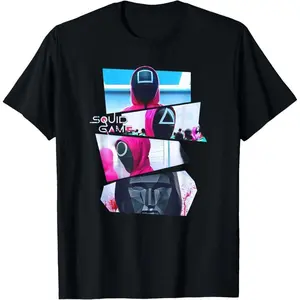Squid Game Front Man And Guards Broken Panel T-Shirt  for adult kids boy girl graphic Tees shirts  funny vintage fashion Short Sleeve tops vacation outfits clothing