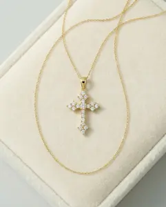 Adina Eden 14K Gold Plated CZ Clustered Cross Necklace with Simulated Diamond Crystals