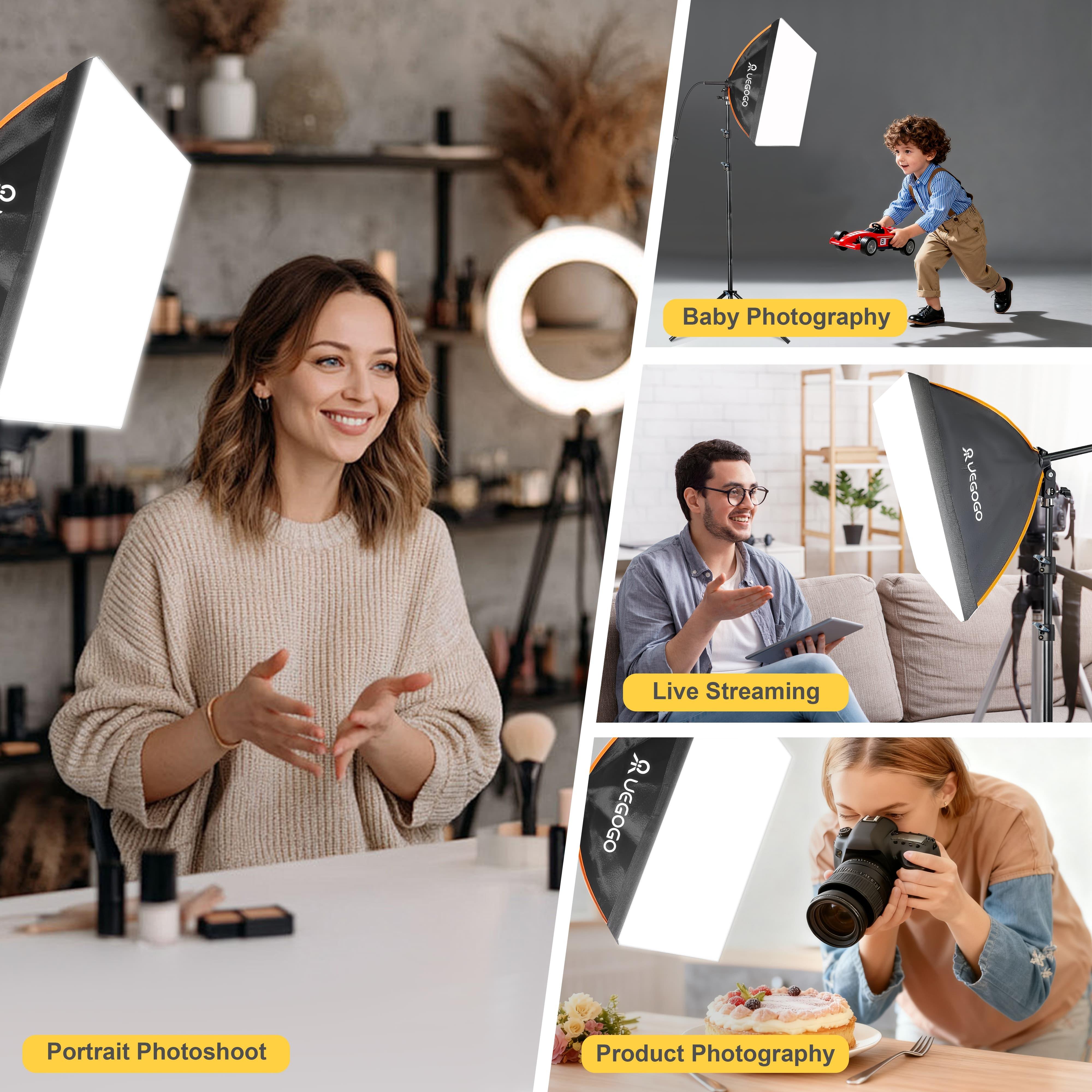 UEGOGO Softbox Lighting Kit, 19.7' X 27.6', with 70.8' Adjustable Stand, Suitable for Portrait, Product, and Fashion Photography(LED Bulb Not Included)