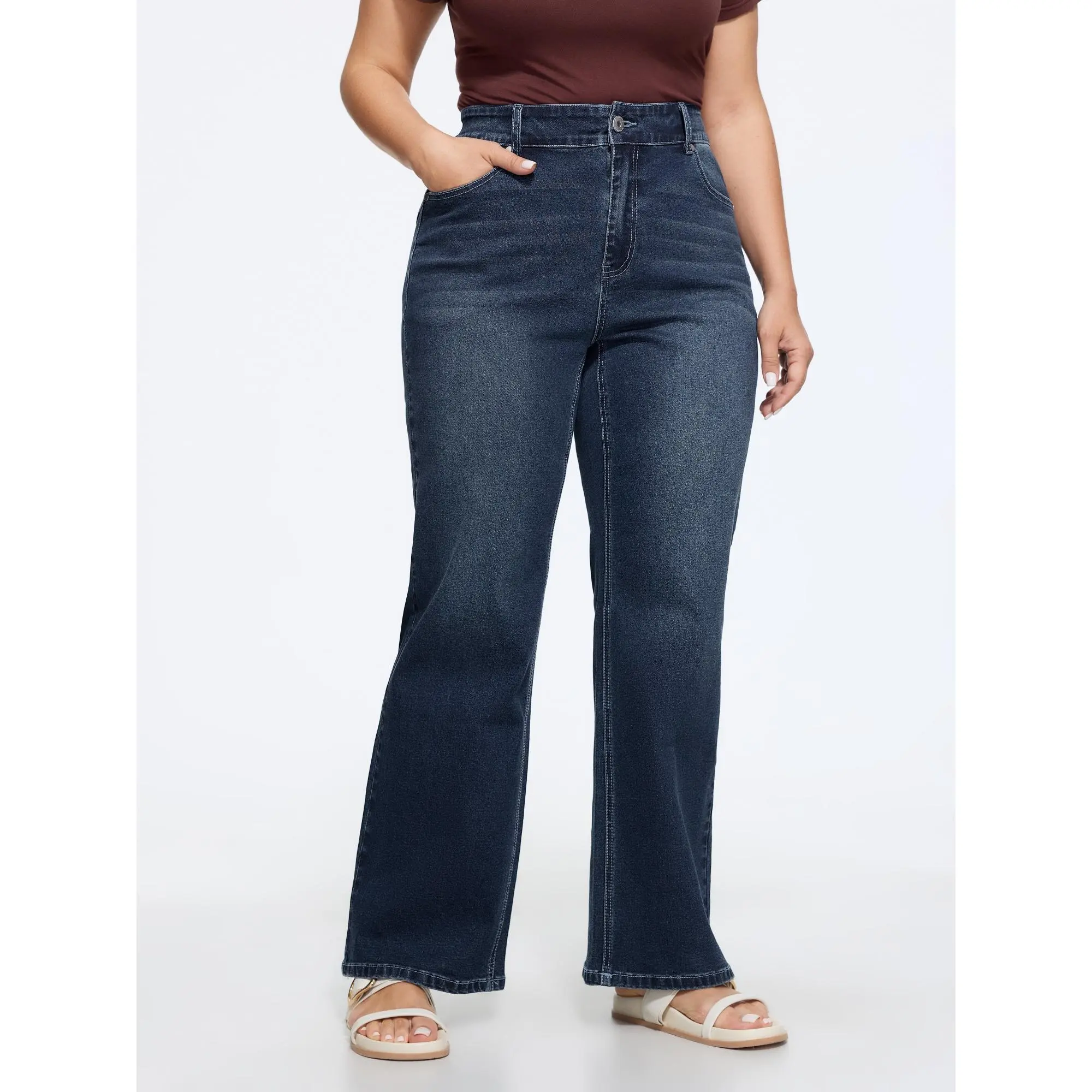 BLOOMCHIC Plus Size Stretchy Washed High Waist Wide Leg Jeans[M-6X] Summerfinds