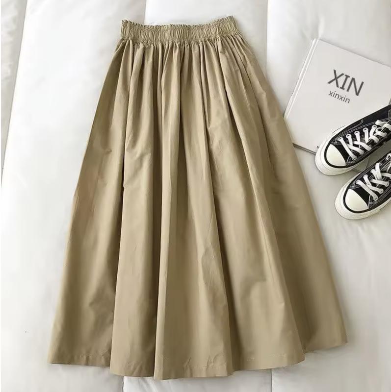 Women's White Long Maxi Skirt Fashion Pockets Pleated Knee Length Skirts Autumn 2025 New Casual Elegant High Waist A Line Femme Skirts in Multiple Colors