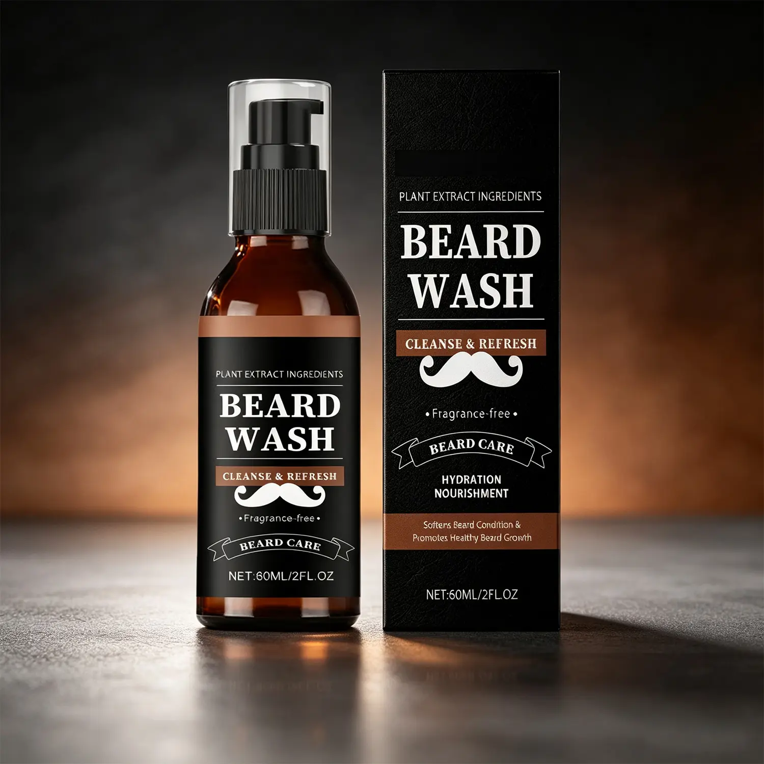 Plant-Based Beard Wash with Gentle Cleansing Formula – Hydrating Fragrance-Free Cleanser, Softens Beard & Refreshes Skin, Daily Care 60ml