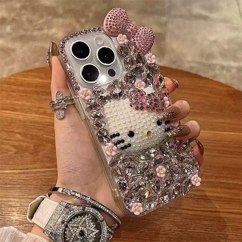 KT gemstone phone case is suitable for iPhone 14 - 17 with full diamonds and is of high-end style for women.