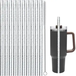 Reusable Glitter Straws, 1 Set  Straws & 1 Count Cleaning Brush, Durable Unbreakable Straws for Home Kitchen Party Bar