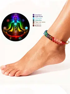 Bohemian Style Seven-Pulse Colorful Beach Crystal Anklet, No Need to Remove While Bathing, Woven Ankle Bracelet