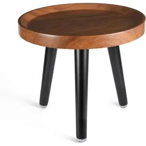 Indoor  Stand, Mid Century  Table in Walnut Finish,Tall  Stand for Flower Pot,Modern Round Small Side End Table with Raised Design (Walnut, 12"x10.8")