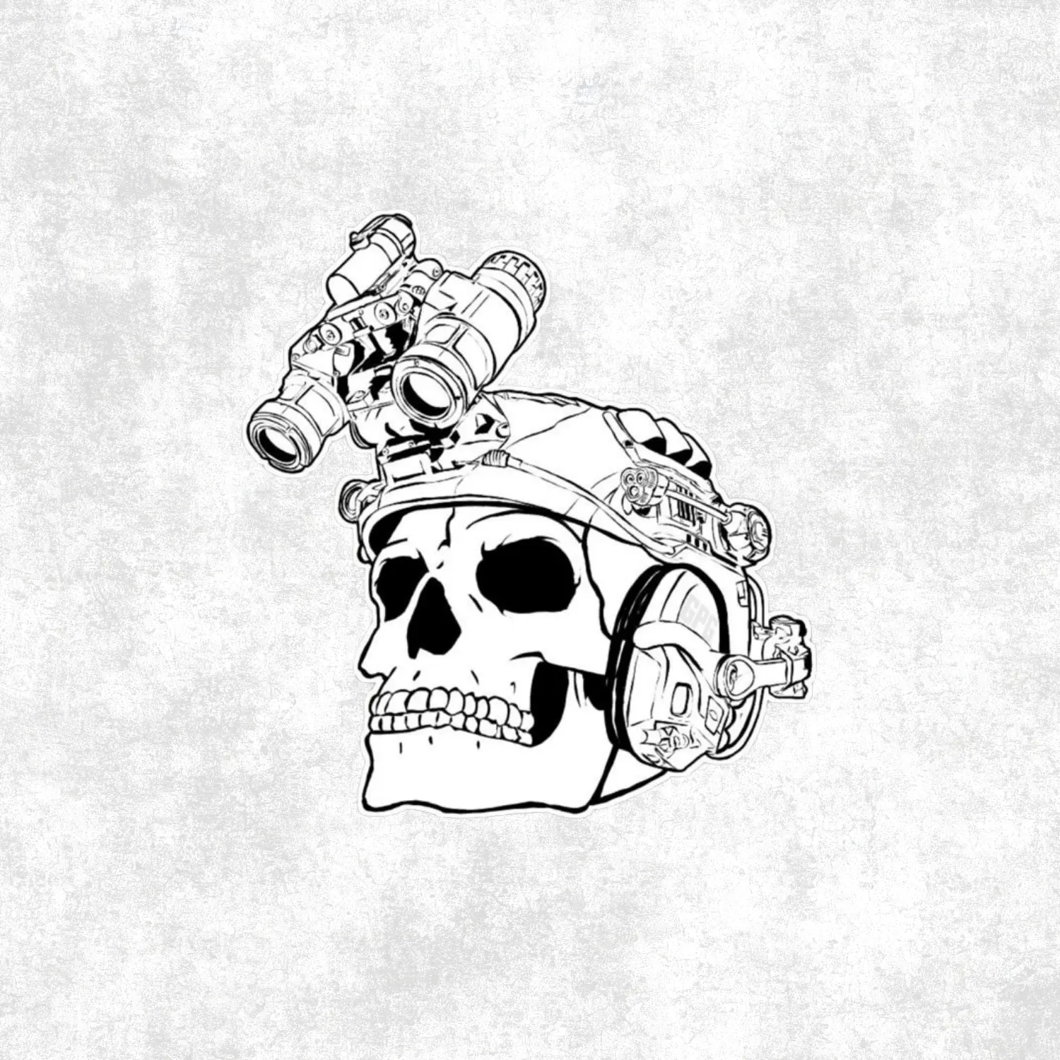 Tactical Skull Night Vision Helmet Vinyl Sticker – Special Forces Operator Headgear Line Art Decal for Car, Laptop, Gun Case & Gear