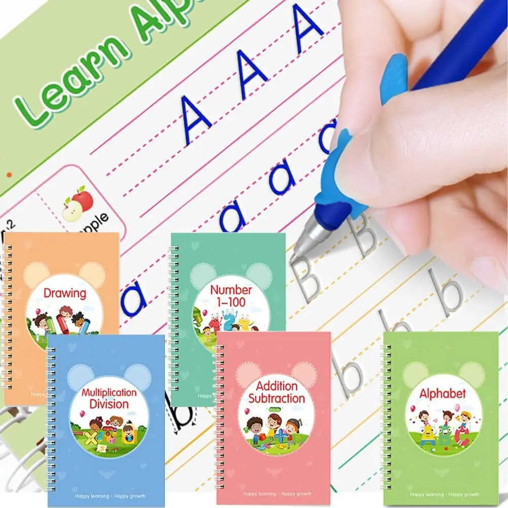 Grooved Writing Books for , Magic Practice Copybook, Reusable Handwriting Practice Book Kit for   3-8 Calligraphy, 7.8inx5.5in