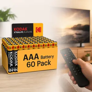 KODAK AAA Alkaline Batteries (60-Pack Bulk), Triple A Battery Cells with Steady Voltage, Compact Carton Shrink Bundles for Office Electronics, Household Supplies, Pro Backup & Seasonal Storage