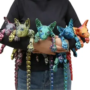 3D Printed Giant Articulated Sphynx Hairless Cat Figurine - Flexible Movable Joints, Kawaii Collectible, Smooth Lightweight Minimalist Ornament, Desktop Room Decoration, Shelf Gift for Collectors