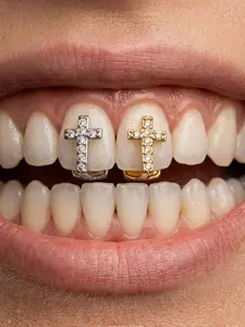 New Style Hip Hop Aesthetic Teeth Grillz With cross Cubic Zirconia Caps Micro Pave Charm Grills For Men Women Jewelry