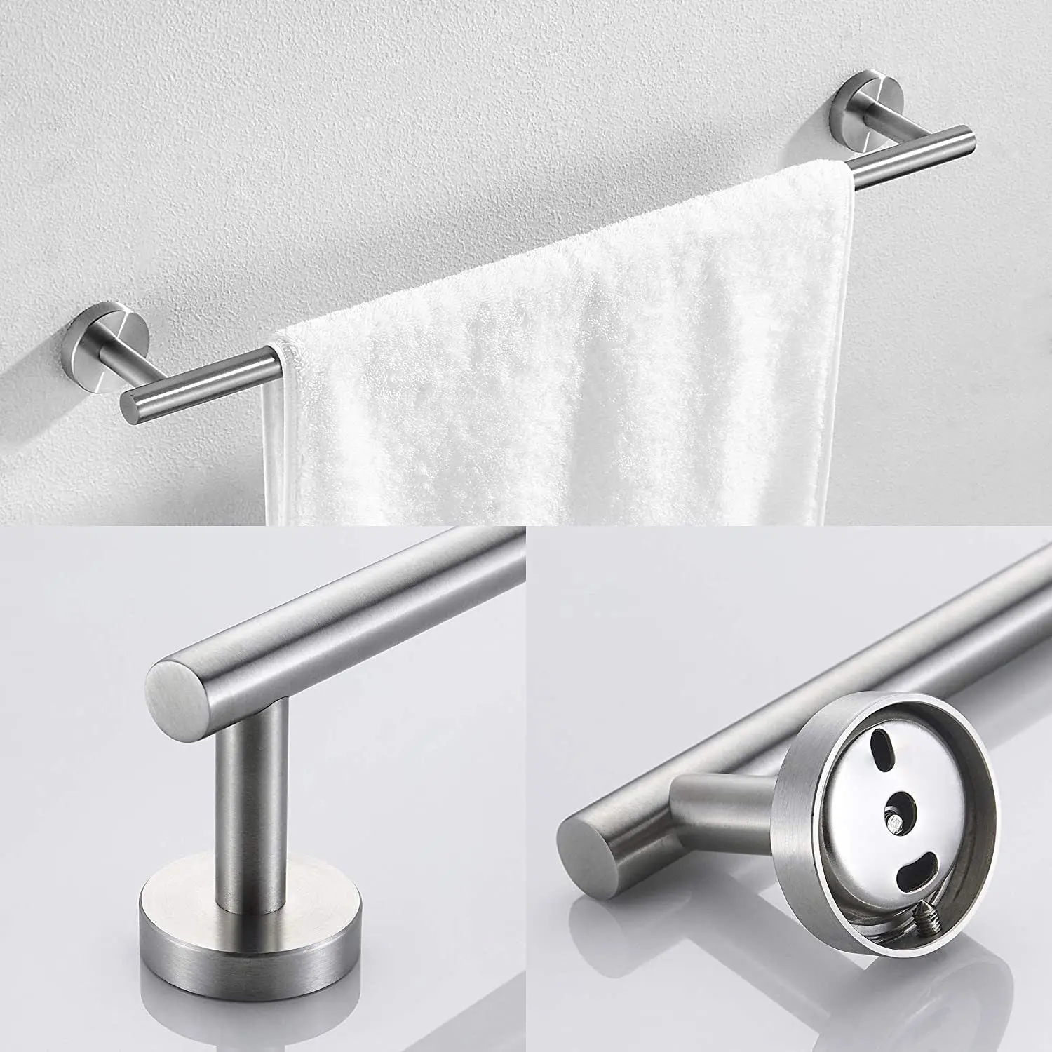3 Piece Bathroom Hardware Set with Toilet Paper Holder, Towel Ring Adjustable Towel Bar Wall Mount Bath Accessory Set