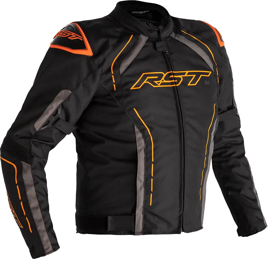 RST S1 CE JACKET BLK/GRY/NEON ORG TEXTILE XL - Black/Grey/Neon Orange Textile Jacket with CE Level AA Armor & Reflective Panels