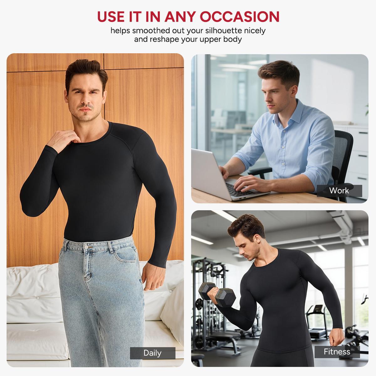 【Clearance】Nebility Men's High Compression Long Sleeves Quick Dry Moisture Wicking Shirts for Fishing Workout Gym UPF SPF Sun Protection T-Shirts with High Elasticity compression shirts