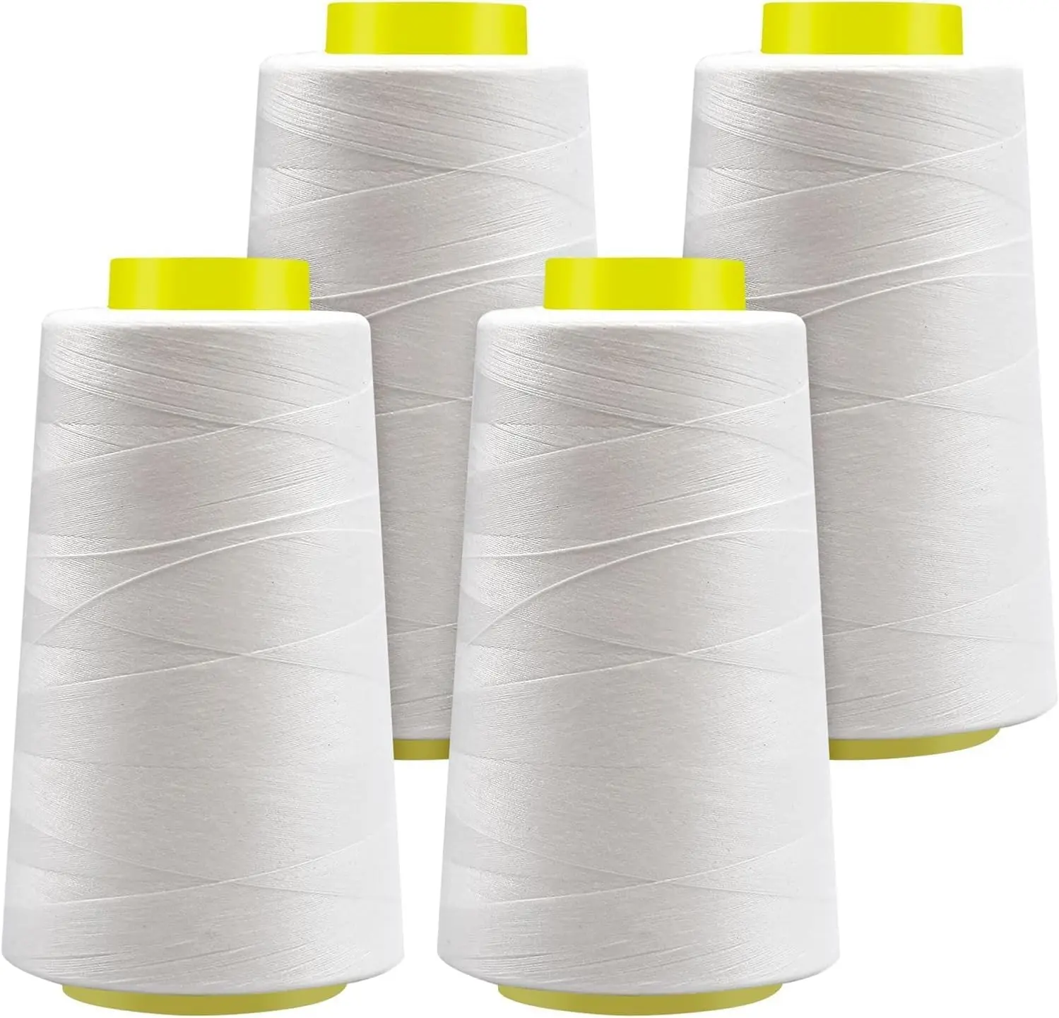 Serger Thread - 4 Cones x 3000 Yards (12,000 Yards Total) | 40S/2 Polyester All-Purpose Thread for Sergers, Overlock Machines, Quilting & Handcrafts (4 White)