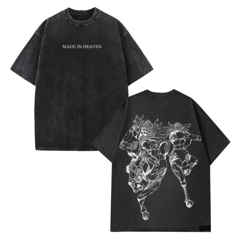 Men's Oversized T-shirt with Vintage Anime Graphic, a Casual Distressed Cotton Short Sleeve Top for Streetwear, Shortsleeve, Menswear, Tshirt, Cotton Fabric, Graphic Print, Oversized Street Fit, Figure
