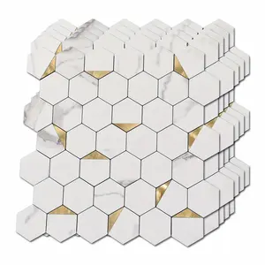 10-Sheet Art3d Peel and Stick Hexagon Wall Panels | Self-Adhesive, Brick Stone and Wood Style, Detachable, Straight Match Pattern, 3mm Thickness for Kitchen and Room Decor