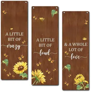 Family Wall Decor Sign, 3 Pieces Sunflower Wooden Sign With Rope, Rustic Wood Sign Wall Art Decor For Farmhouse Home Living Room Bedroom, Artwork Gifts For Family Friend -43