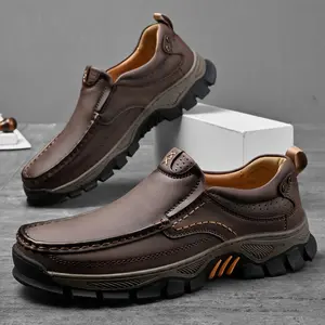 MOSTELO Mens Walking Shoes Lightweight Breathable Casual Slip-On Loafers Footwear Boy Flat Slipon Rubber Bedroom Sweat Dark Brown