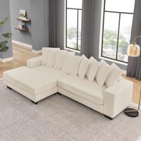 Beige + Wood + Modern + 3 Seat Left Chaise Daybed