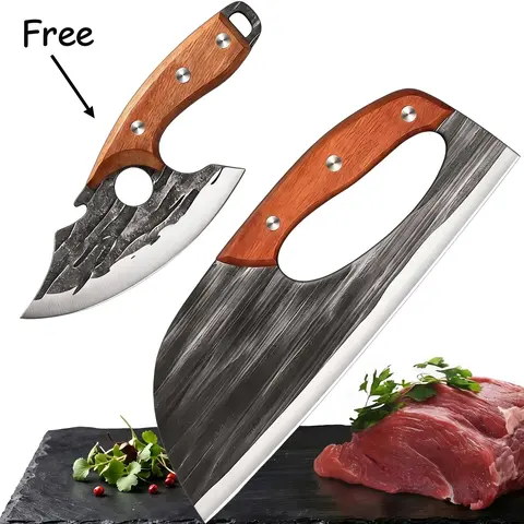 Buy 1 Get 1  Forged Kitchen Knife Set - Sharp Durable Meat Cleaver Chef Knife, Ergonomic Non-Slip Handle, Precision Cutting Bone Chopper Gift Box