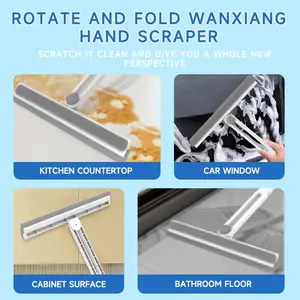 Wanxiang Foldable Glass Cleaning Scraper with 360° Rotating Handle for Kitchen Car Window & Bathroom Mirror Extendable Safety Rope Squeegee
