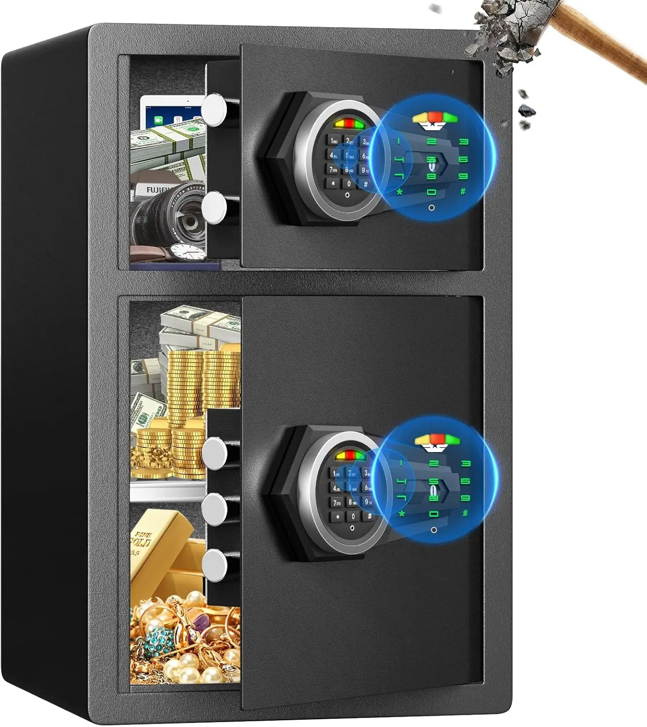 5.0 Cu Ft Fireproof Waterproof Safe Box, Anti-Theft Home Security Safe with Digital Keypad, Mute Function, LED Light & Dual AlarmLarge Lock Box for Home Office Cash Jewelry Documents