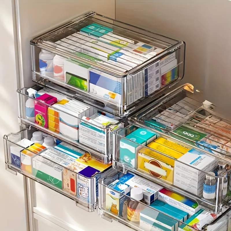 household pill and supply storage Extra Large Clear Medicine Organizer Box Multi-Layer Divided Transparent First Aid Storage Case Dustproof Family Medical Supply Container for Home Cabinet