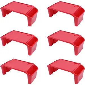 6 Pack Small Lap Desk Tray with Storage Slots, Portable Lap Desk, Activity Tray, Drawing, Stackable, Writing, Eating, Classroom, 19.69" L x 9.84" W x 7.1" H (Red)