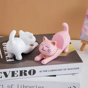 1pc Adorable Cartoon Lucky Cat Phone Holder - Cute Resin Desktop Decor, Must-Have for Lazy Binge-Watchers, Ideal Gift for Best Friends & Valentine's Day! Smartphone Accessories