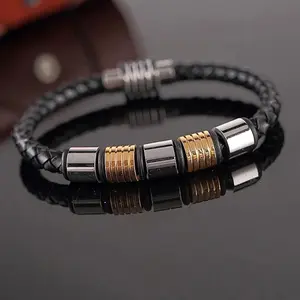 Braided leather Bracelet with Stainless Steel