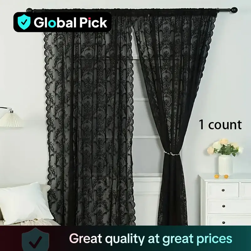 Retro Pattern Textured Sheer Curtain, 1 Count Lightweight Lace Decoration Curtain for Home Living Room Bedroom, Home Decor Supplies