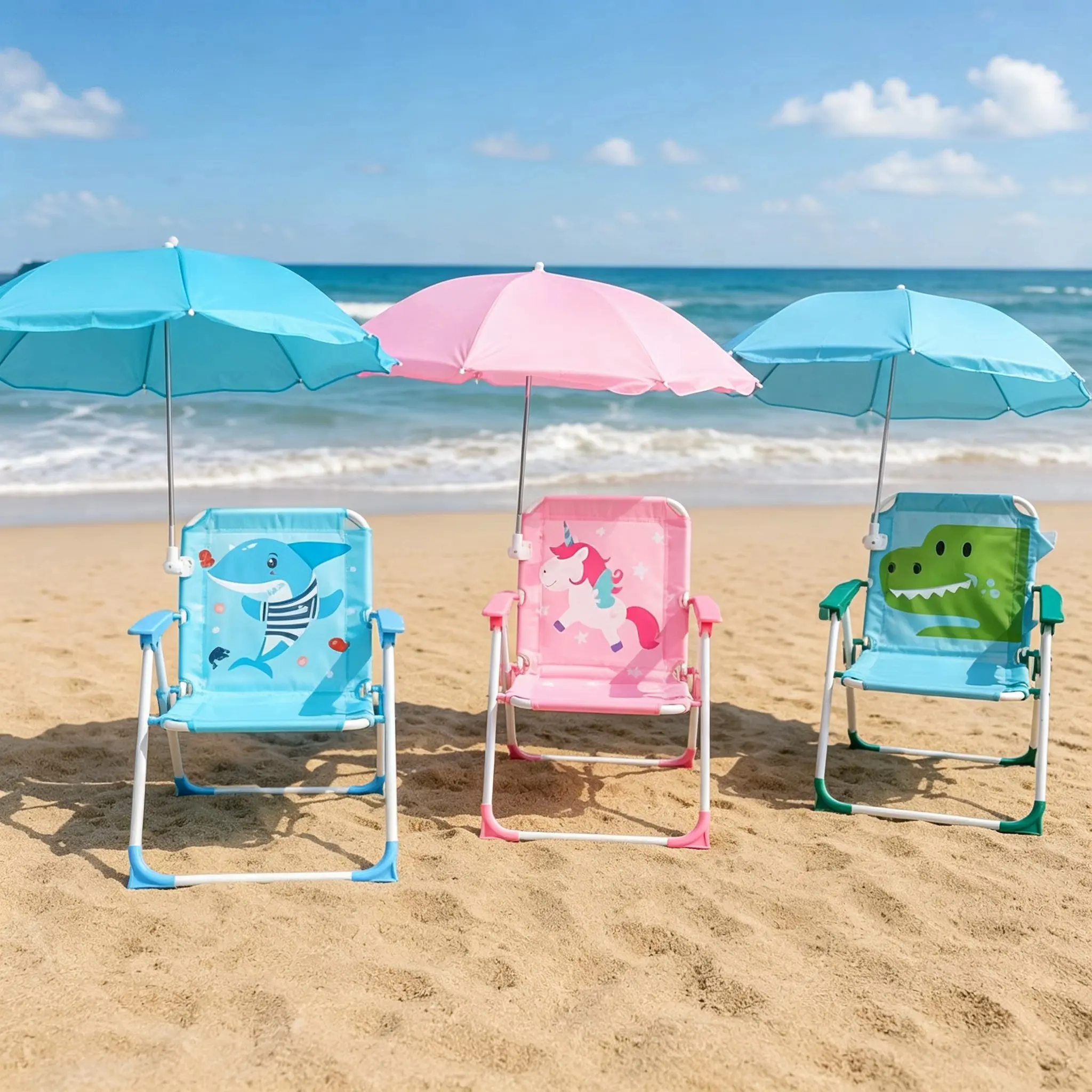 [SummerVibes] Portable Kids Beach Chair with Umbrella Folding Lawn and Camping Chair with Summer Shade for Beach, Pool, Travel and Outdoor