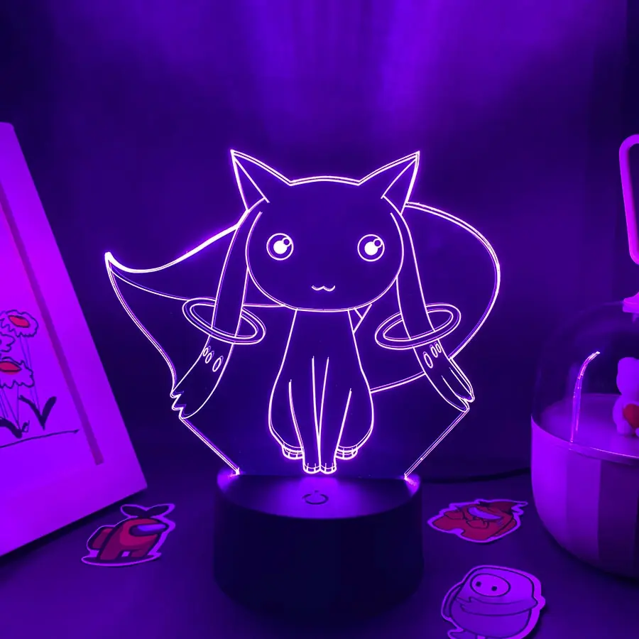 Kyubey Anime Puella Magi Madoka Magica LED Lamp - 3D Night Lights - Color Changing RGB Light - Holiday Night Light
