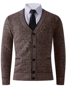 Men's V-Neck Knit Cardigan, Classic Single Button Front, Practical Pockets, Ribbed Hem, Casual Long Sleeve Sweater Jacket