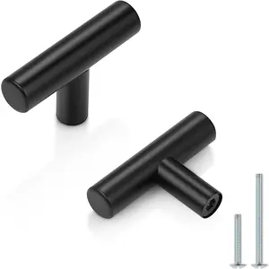 5 Pack| Black Cabinet Knobs Drawer T Knobs Kitchen Single Hole Cabinet Knobs 2" Overall Length, 12mm Bar Diameter
