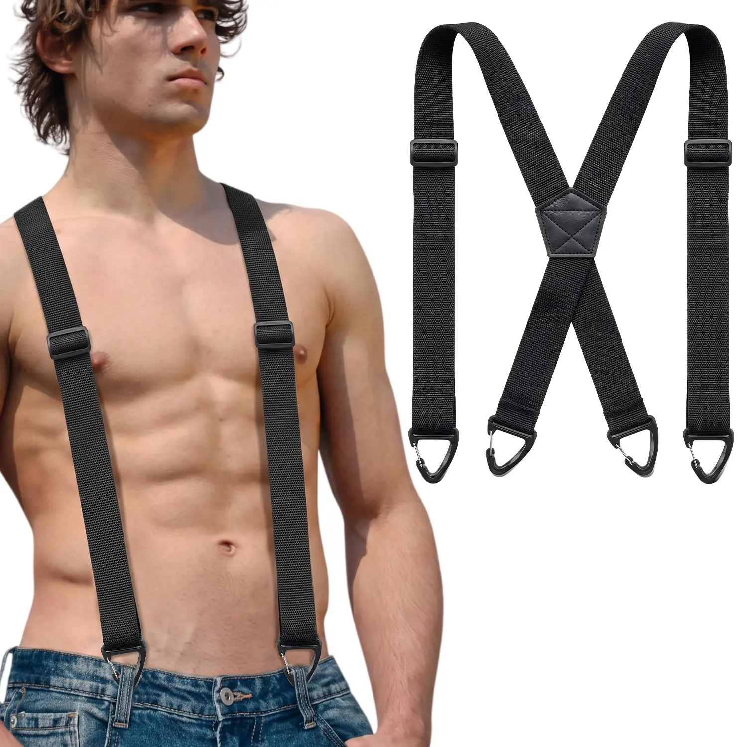 Hidden Suspenders for Men, 1.5 Inch Wide Heavy Duty Adjustable Suspenders with Quick-Clip Hooks, Invisible Under Clothes Work Suspenders for Jeans Pants, Men Women Workwear