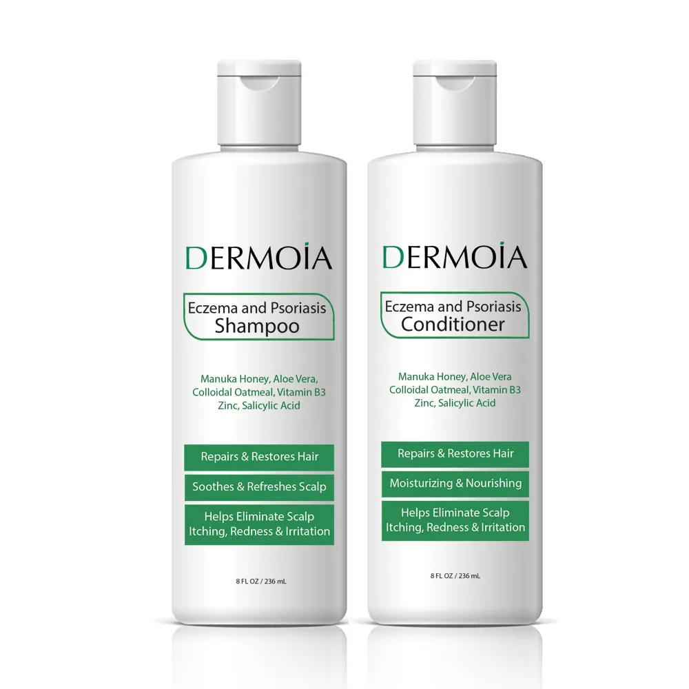 DERMOIA Organic Eczema & Psoriasis Shampoo – Soothes Itchy, Flaky Scalp, Fights Dandruff, Calms Inflammation, and Hydrates with Aloe Vera – Gentle Scalp Relief – 8oz Conditioner Haircare