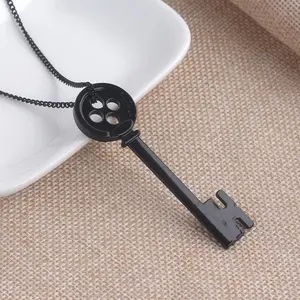 Button Key Necklace with Black Key Pendant and Chain, Simple Design, Ideal for Everyday Wear - Coraline Inspired Fashion Accessory