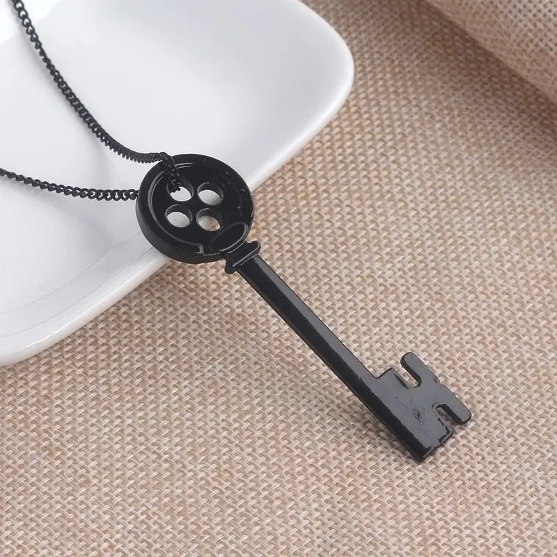 Button Key Necklace with Black Key Pendant and Chain, Simple Design, Ideal for Everyday Wear - Coraline Inspired Fashion Accessory
