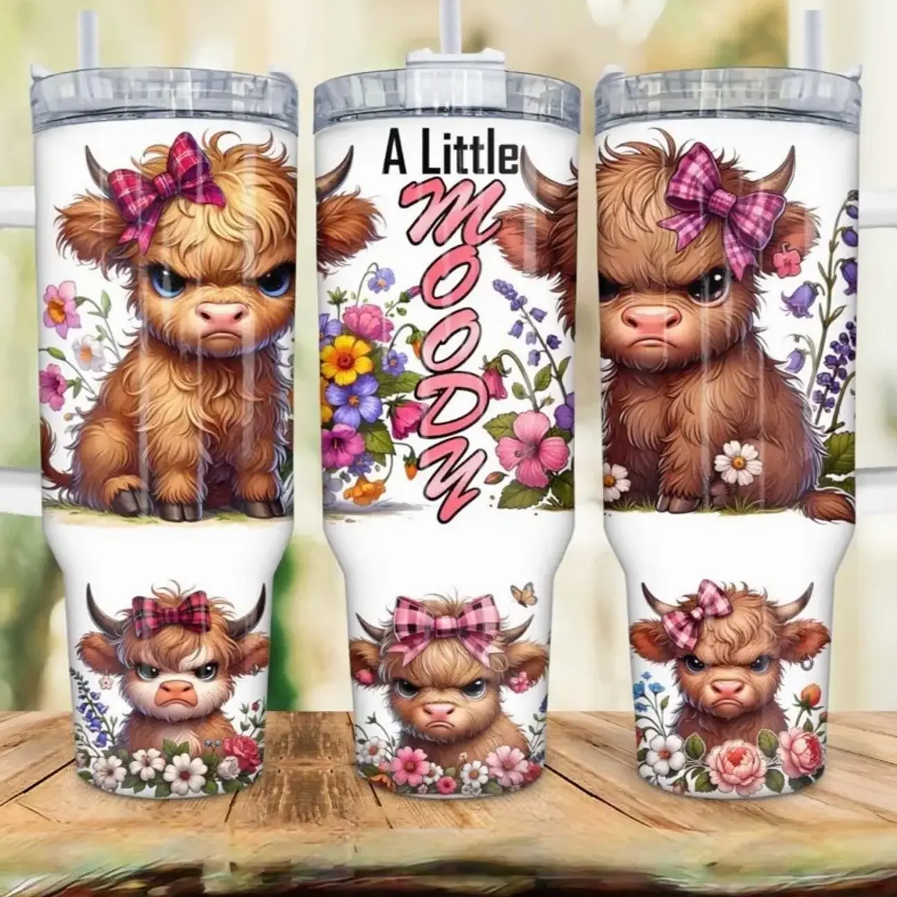 Highland Cow Tumbler 40oz Stainless Steel Handmade Lid Straw Bottle Drinkware Water Bottles Cup Mug Portable Bottled Washable Reusable Insulated Flasks