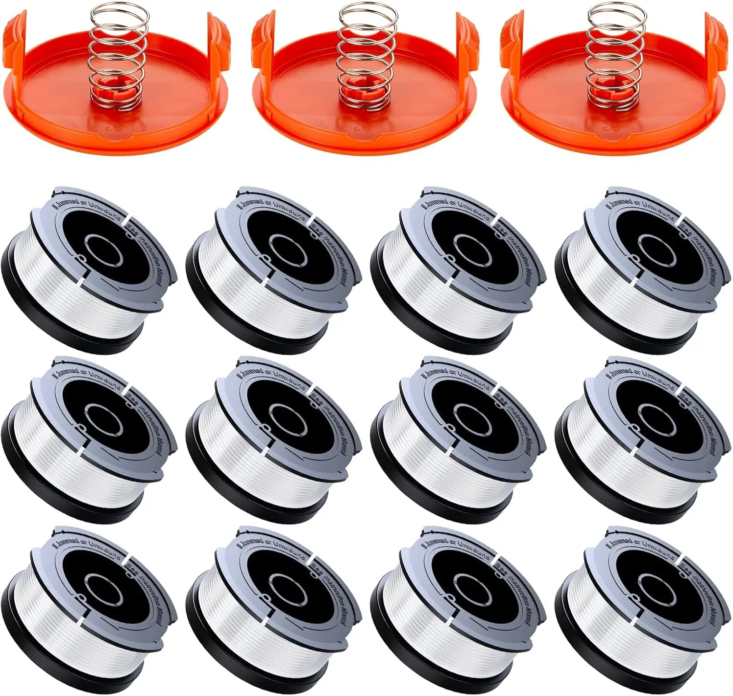 Weed Eater String Compatible with , AF-100 0.065" Weed Wacker String Refill 360ft Automatic Feed String Trimmer Replacement Line Spool for Black&Decker (12Spools + 3Caps+3Springs)